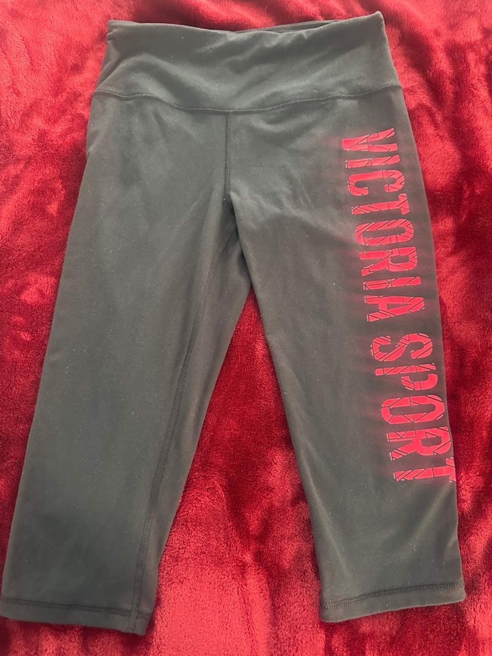 Victoria's Secret Black Cropped Leggings with Pink Victoria Sport Side Logo